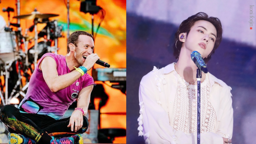 Chris Martin gives a shoutout to #Jin during Coldplay's concert in Amsterdam